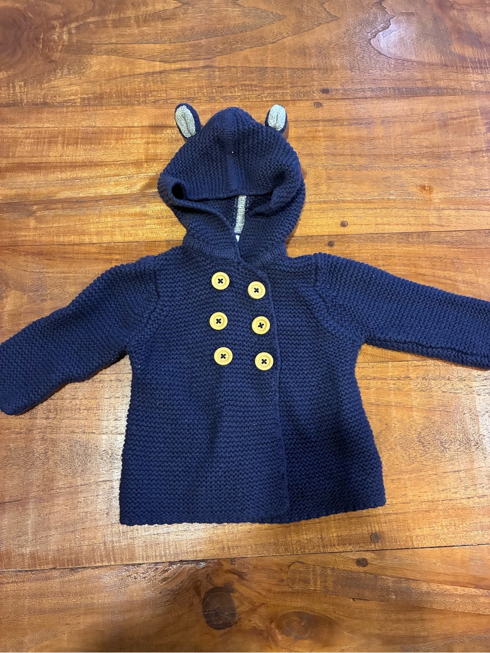 Baby Boden Navy Blue Knit Sweater Bear Ear Cardigan Size 6-12 mos
